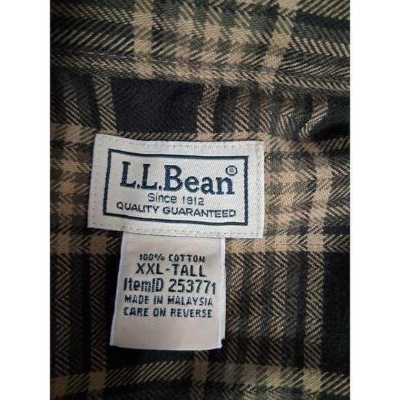 L.L.Bean Mens XXL-Tall Green & Beige Plaid Button-Up Long Sleeve Shirt 100% Cott - Picture 3 of 5
